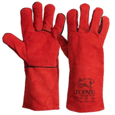 Gants Anti Chaleur Taille10 Rouge - Gants en Cuir Croute de Bovin Manchette 15cm Protection thermique pour soudure, métallurgie