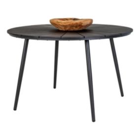 GAPIA - Table Ronde 120cm Plateau Soleil Effet Bois Noir et Métal