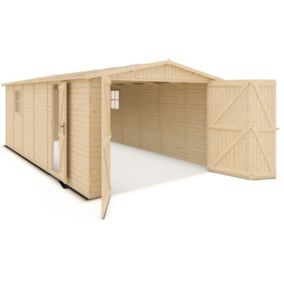 Garage abri voiture - bois brut - 18 m²