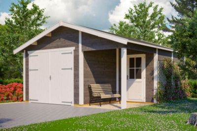 Garage bois SKAN HOLZ Varberg 2, 500x525cm, 45mm, traitement coloré gris ardoise