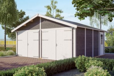 Garage bois SKAN HOLZ Varberg 3, 570x525cm, 45mm, traitement coloré gris ardoise