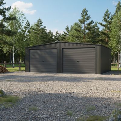 Garage double 32,67m² acier galvanisé anthracite 2 portes enroulables X-Metal