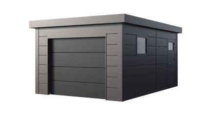 Garage en acier de 19,3 m² anthracite avec porte sectionnelle - TELLURIA 3654