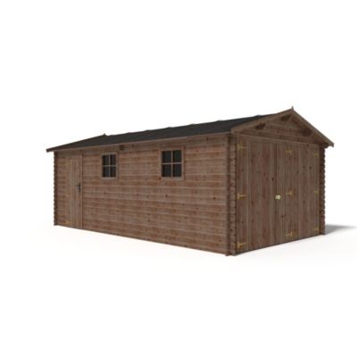 Garage en bois - 21m2 - 3.5x6m - imprégné - Ep. 28mm - couleur: marron - GAR20