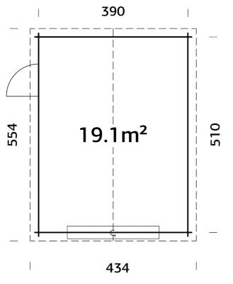 Garage en bois ép.44mm Danube surface totale 24m² avec porte sectionnelle