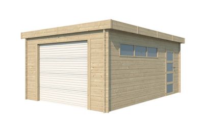 Garage en bois ép.44mm surface totale 23.3m² Toiture en bacs acier et Porte sectionnelle