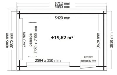 Garage en bois ép.44mm surface totale 23.3m² Toiture en bacs acier et Porte sectionnelle