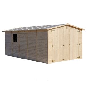 GARAGE en Bois Naturel - H222x516x324 cm/15 m² - TIMBELA M101