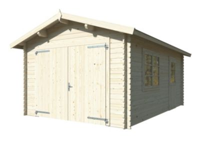 Garage en bois Prague - WHITE WOOD - 15,9 m² - 330 x 500 cm - ép. 34 mm - Porte battante en bois