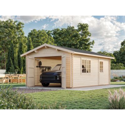 Little Log Garage En Bois 70x50x36,5 Cm - Parking Avec Ascenseur, Hélicoptère, Lave-auto - Jeu 3 Ans+