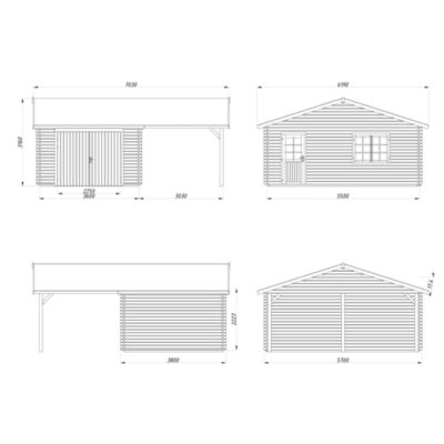 Garage en bois Roger portes battantes 19m² + carport 16,2m² Palmako