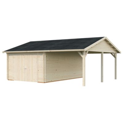 Garage en bois Roger portes battantes 19m² + carport 16,2m² Palmako