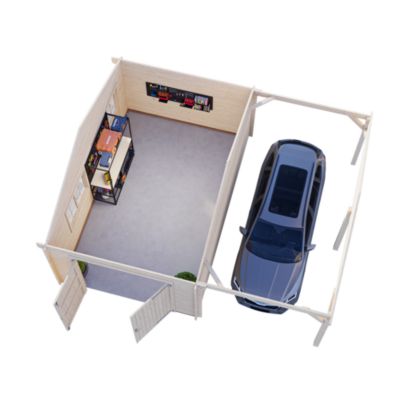 Garage en bois Roger portes battantes 19m² + carport 16,2m² Palmako