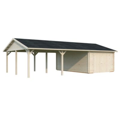 Garage en bois Roger portes battantes et carport 64 m² Palmako