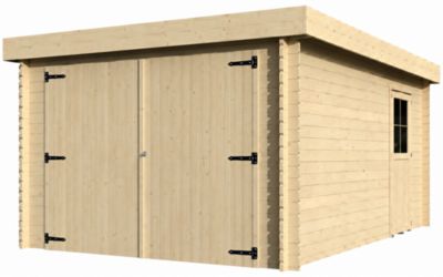Garage en bois toit plat double porte Décor et jardin Galan
