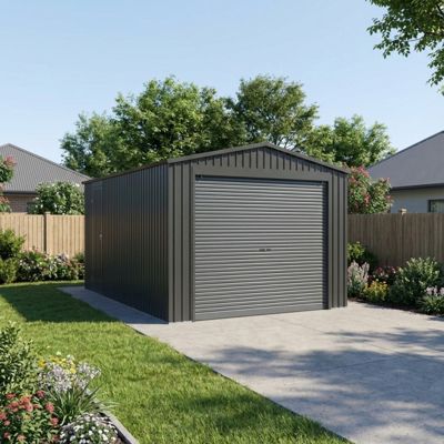 Garage métal 15,14m² porte enroulable kit ancrage X-Metal anthracite