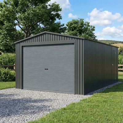 Garage métal 17,31 m² anthracite X-Metal porte enroulable aluminium kit ancrage