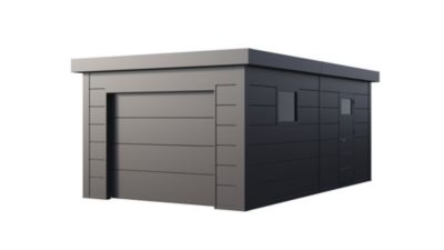 Garage métal acier de 22,5 m² anthracite avec porte sectionnelle - TELLURIA 3663