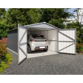 Garage métal gris 14 m2 Yardmaster + kit d'ancrage