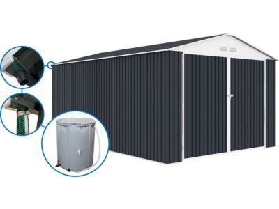 Garage métal  " Houston"  18,56m² avec gouttière et récupérateur d'eau  Anthracite
