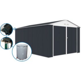 Garage métal  " Houston"  18,56m² avec gouttière et récupérateur d'eau  Anthracite