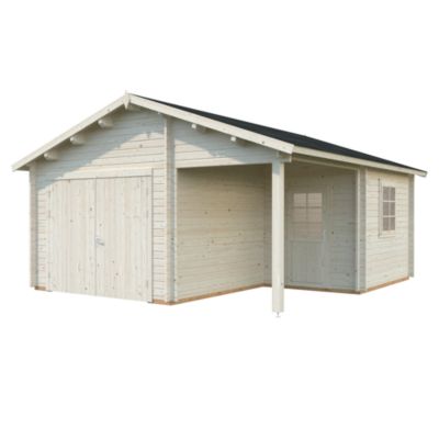 Garage Roger avec portes battantes en bois ép.44mm et pergola Palmako 35,4 m²