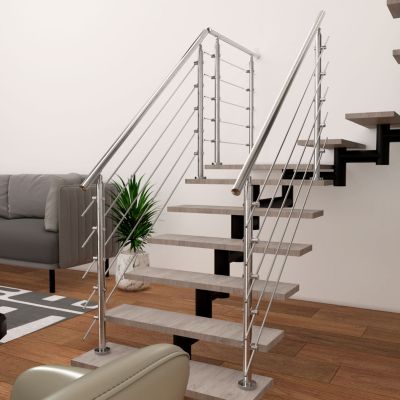 Garde-corps 150cm avec main courante, en acier inoxydable 201, pour intérieur et extérieur, garde-corps avec 5 traverses
