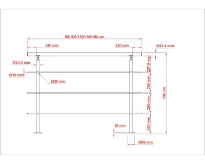 Garde-corps 80cm avec main courante, en acier inoxydable 201, pour intérieur et extérieur, garde-corps avec 3 traverses