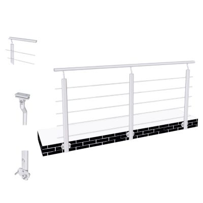 Garde-corps Aluminium argenté  200cm - Rampe d'escalier - Fixation Latérale  (5 traverses +1 main courante) - Pour tous espaces