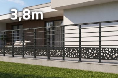 Garde-corps aluminium gris anthracite 3m80 pose à plat avec accessoires - KORAB SUNNY motifs galets