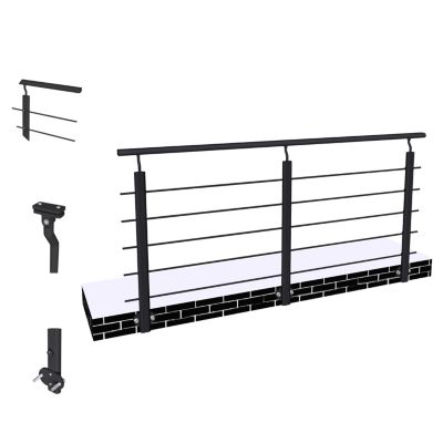 Garde-corps Aluminium Noir 200cm - Rampe d'escalier 200cm - Fixation Latérale  (5 traverses +1 main courante) - Pour tous espaces