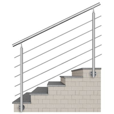 Garde-corps en inox 304 Pose latérale - 150cm - Rampe escalier avec main courante et 5 traverses - Pour balcon, escalier