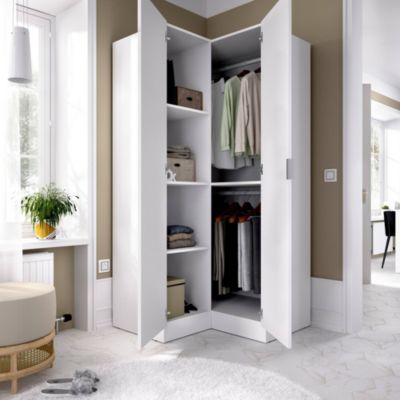 Garde-robe 2 portes Elgon, Armoire d'angle pour chambre à coucher, Armoire d'angle, 91x93h184 cm, Blanc