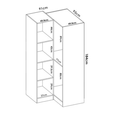 Garde-robe 2 portes Elgon, Armoire d'angle pour chambre à coucher, Armoire d'angle, 91x93h184 cm, Blanc