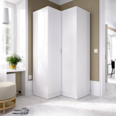 Garde-robe 2 portes Elgon, Armoire d'angle pour chambre à coucher, Armoire d'angle, 91x93h184 cm, Blanc