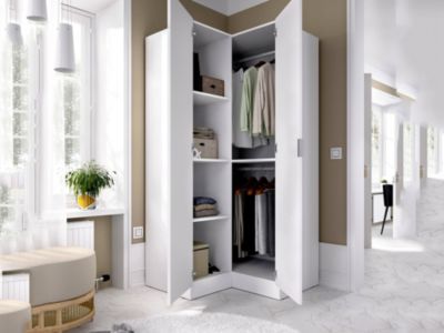 Garde-robe 2 portes Elgon, Armoire d'angle pour chambre à coucher, Armoire d'angle, 91x93h184 cm, Blanc