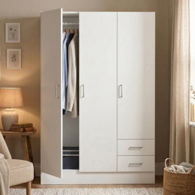 Garde-robe 3 portes Dpavese, Mobilier de chambre, Dressing fermé, Armoire avec 3 portes et 2 tiroirs, 120x50h170 cm, Blanc