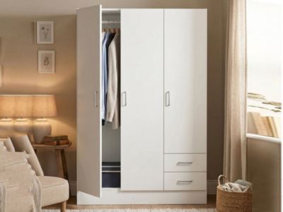 Garde-robe 3 portes Dpavese, Mobilier de chambre, Dressing fermé, Armoire avec 3 portes et 2 tiroirs, 120x50h170 cm, Blanc
