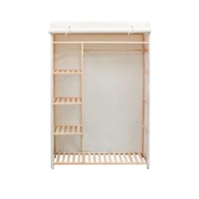 Garde-Robe en Tissu et Bois de Pin - Armoire Penderie Chambre Dressing + 5 Etagères + Barre de Suspension