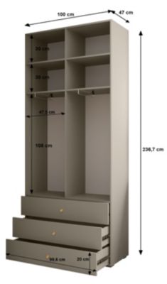 Garde-robe Inova 2 porte battante 236,7/181,7/47  5 portes (gris)