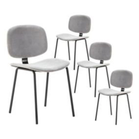 GARY - Lot de 4 Chaises en Velours Côtelé Gris Clair Piétement Métal Noir