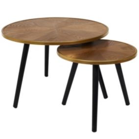 GAUTHIER - Tables Gigognes Plateau Effet Bois Cerclage Or