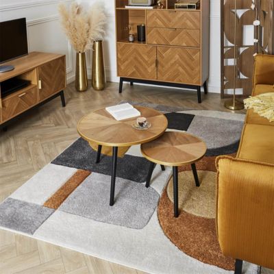GAUTHIER - Tables Gigognes Plateau Effet Bois Cerclage Or