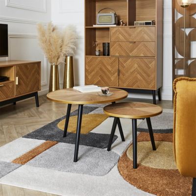 GAUTHIER - Tables Gigognes Plateau Effet Bois Cerclage Or
