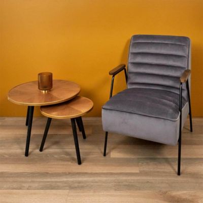 GAUTHIER - Tables Gigognes Plateau Effet Bois Cerclage Or