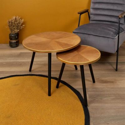 GAUTHIER - Tables Gigognes Plateau Effet Bois Cerclage Or