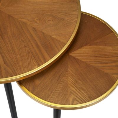 GAUTHIER - Tables Gigognes Plateau Effet Bois Cerclage Or