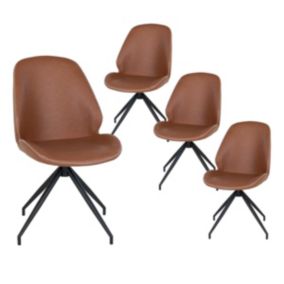 GAYA - Lot de 4 Chaises Incurvées Pivotantes Simili Marron