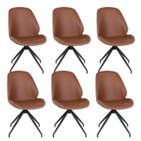 GAYA - Lot de 6 Chaises Incurvées Pivotantes Simili Marron