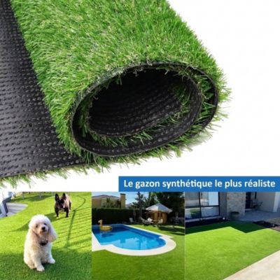 Gazon synthétique 20 mm rouleau 0,9 x 4,8 m vert 4 tons aspect naturel